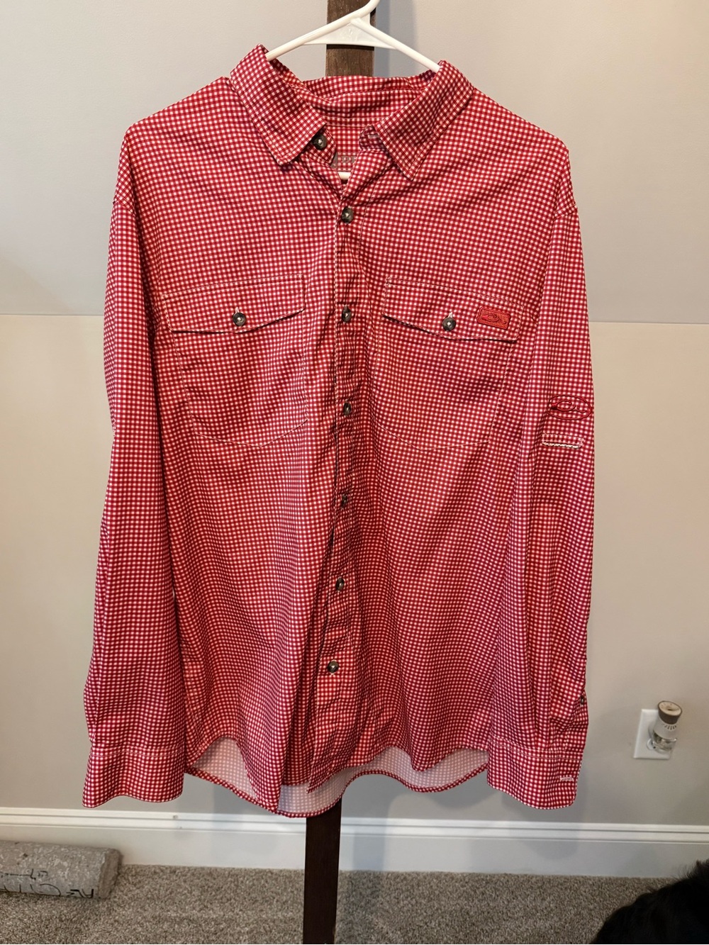 Drake Red Micro-Check Long Sleeve Button-Down Shirt